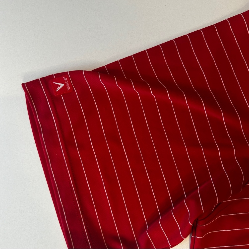 NY GIANTS Men's Antigua Short Sleeve Red/White Stripe Polo Shirt - Picture 4 of 7